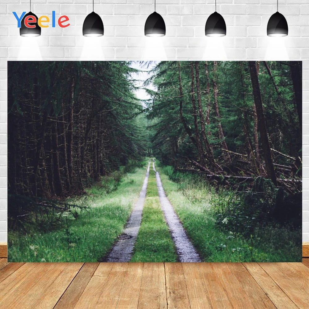 Yeele Forest Green Trees Grass Brown Branches Little Flowers And Rut Background Photophone Photography for Decor Customized Size |