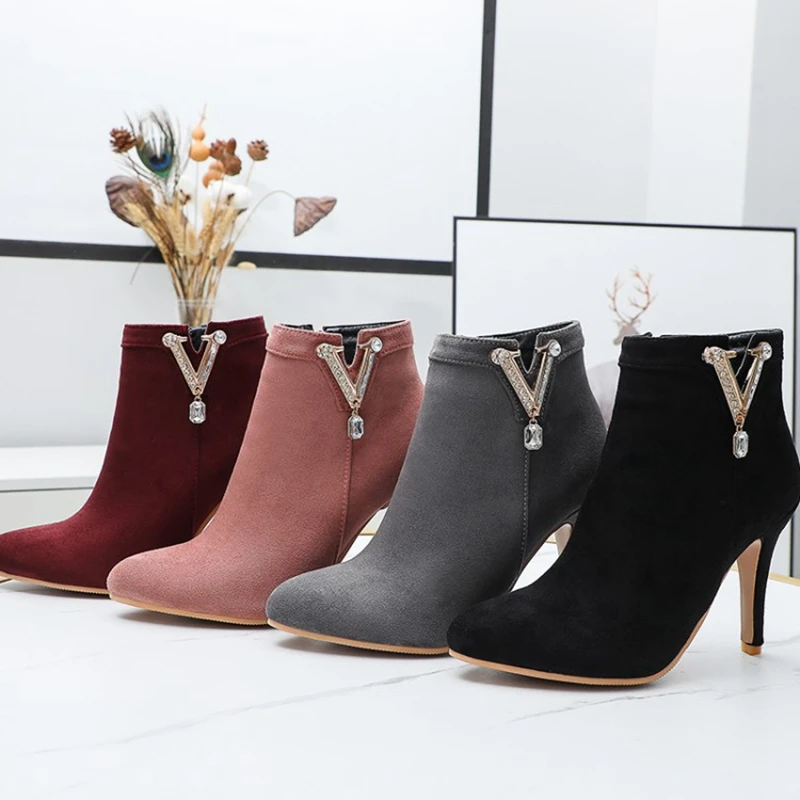 Botas De punta redonda para Mujer, botines De tacón alto al tobillo, Zapatos De fiesta, talla grande 48, K1 8, invierno, 2020|Botas hasta el tobillo| - AliExpress
