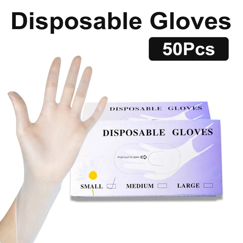

50pcs Disposable PVC Gloves For Beauty Manicure Nail Tattoo Family Cleaning Waterproof Oil-Proof Gloves Portable