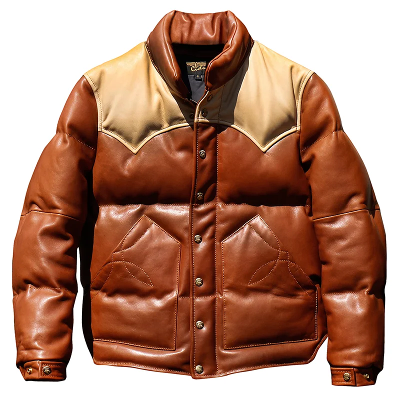 CDDJ1 European Size High Quality Super Warm Genuine Cow Skin Leather Coat Mens Big Casual Cowhide Down Jacket 2 Colours | Мужская одежда