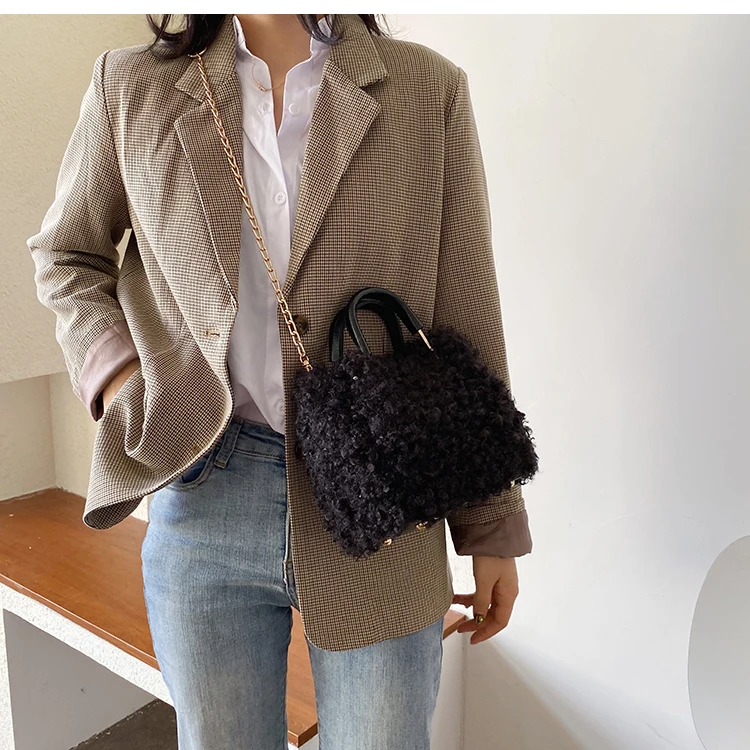 Французский дизайнер, модная Диагональная Сумка на плечо и сумочка из овечьей шерсти, Ширина 21 см, высота 16 см, толщина 8 см