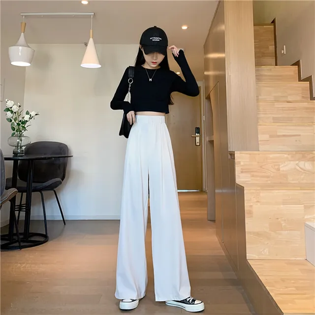 5 Sizes Straight Office Lady Style Lose Wide Leg Pants Women Basic Solid  Simple Street Hot Sale Thin Autumn Woman Trousers - AliExpress