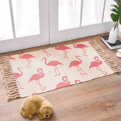 

Nordic Handmade Cotton Woven Area Rug 3D Printing Tassel Floor Mat Retro Sofa Living Room Window Bedroom Yoga Decorative Carpet