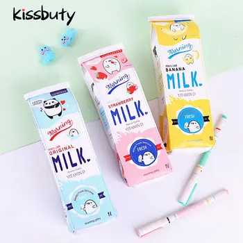 

1PC Cute Animals Milk Pencil Case PU Waterproof Stationery Bag Storage Bag Kawaii Pencil Bag For Girls Boys School Supplies