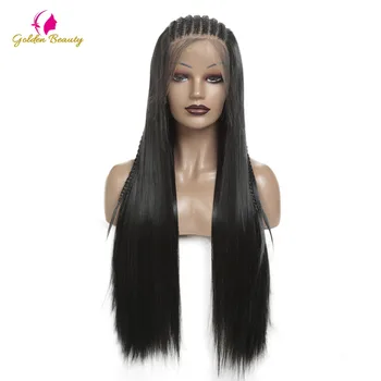 

13x6 Lace Black Lace Wigs Long Box Braided Wig with Baby Hair Synthetic Lace Front Wig for Black Women Golden Beauty