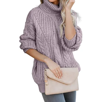 

High Collar Solid Color Sweater Female 2019 Winter New Long Sleeve Pullover Warm Padded Sweater Plus Size Winter Clothes Women