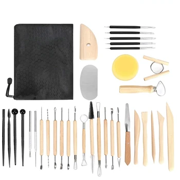 

34PCS Clay Tools Pottery Sculpting Tool and Supplies Wooden Handle Pottery Carving Tool Set
