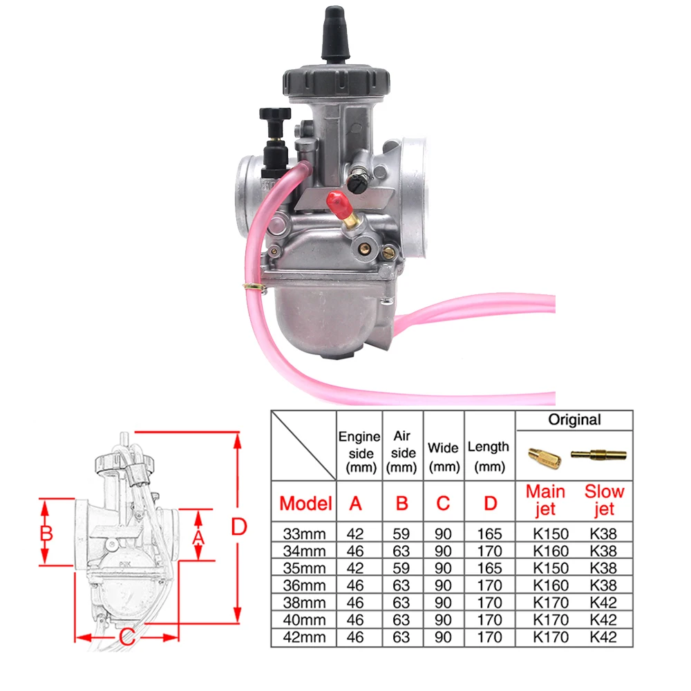 ZS MOTOS МОТОЦИКЛ КАРБЮРАТОР PWK 33 34 35 36 38 40 42 мм с основной струей Набор гоночный карбюратор Универсальный 2T 4T двигатель Байк