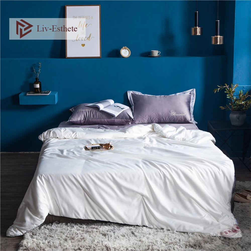 Liv Esthete Luxury White 100 Silk Cotton Comforter Silk Warm Filled