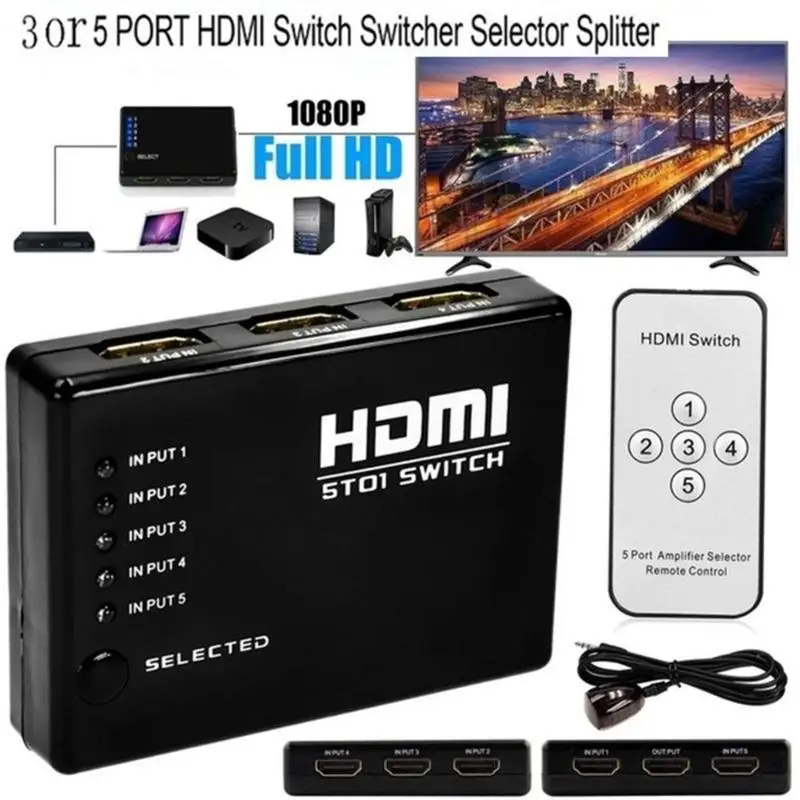 HDMI аудио и видео коммутатор five cut one с пультом дистанционного управления 1 5 в HDMI коммутатор 3 1 cut Интеллектуальный HDMI выход A4K5