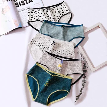 

5PCS/lot Women Panties Sexy Cotton Underwear Cute Printed Intimate Plus Size Briefs Breathable pink Underpants lingerie