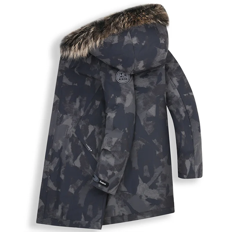 

Winter Fat Man Camouflage Down Jacket Men's Wear Medium Length Money Extra Large Plus Fat plus Size Lian Cap Duck Down