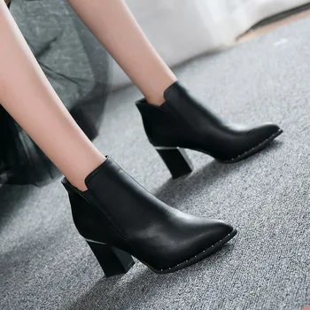 

Autumn and winter new trend classic thick with ankle boots female pointed British high-heeled boots fashion wild Martin boots