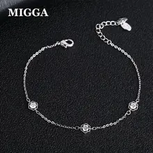 MIGGA Нежный маленький кубический цирконий кристалл браслет цепочка для женщин Серебряный цвет ювелирные изделия с фианитами