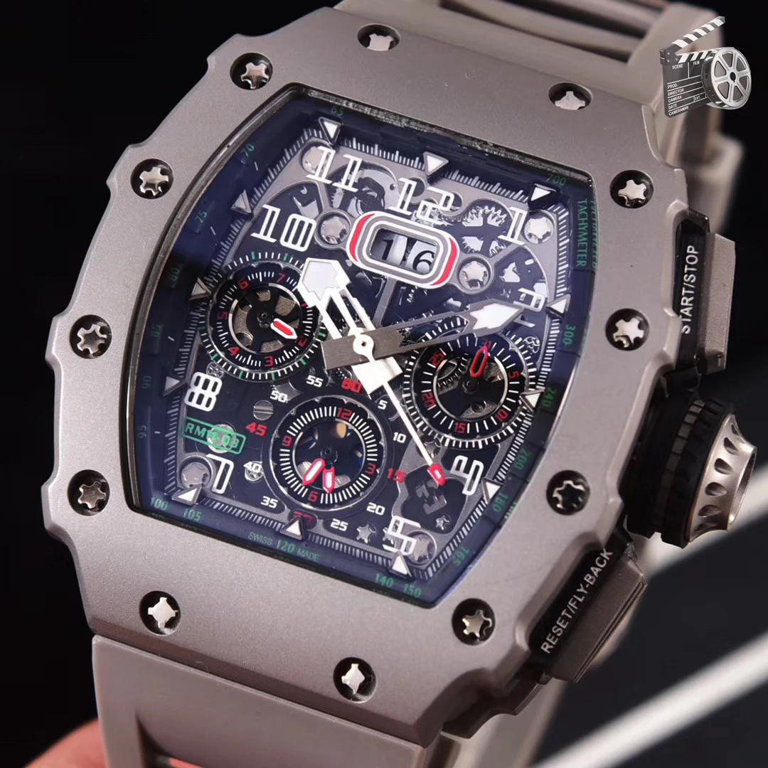 

Luxury Brand New Black Grey Rubber Men Watch Sapphire Automatic Mechanical Tourbillion Calendar Titanium Case Sport Limited AAA+