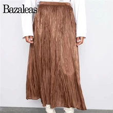Прямая поставка; повседневная одежда офиса юбки длиной до лодыжки модные блестящие плиссированные юбки с эластичной талией в европейском стиле, женские миди-юбка