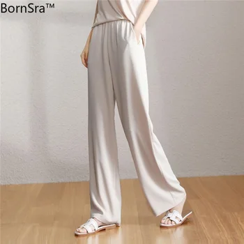 

BornSra New 2020 Women's Summer Trousers High Elastic Waist Chiffon Loose Casual Plus Size Wide Leg Ankle-Length Pants