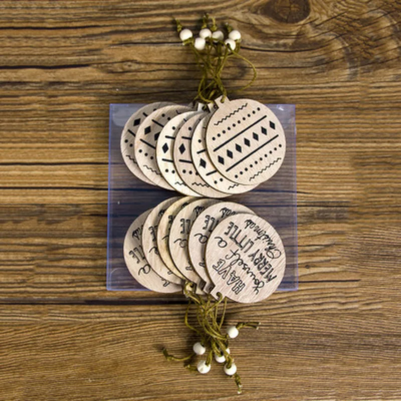 12PCS/Set Vintage Christmas Wooden Pendants Ornaments DIY Wood Crafts Xmas Tree Ornaments Christmas Party Decorations Kids Gift