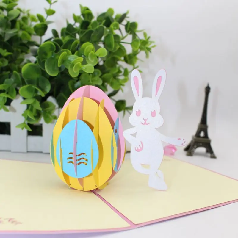 Ручной работы 3D всплывающие открытки счастливое пасхальное яйцо кролик лазерная резка поздравительная открытка Подарочное украшение