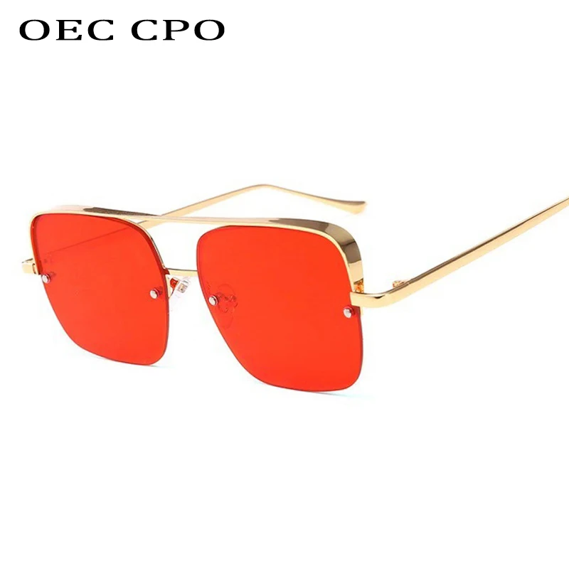 

Metal Square Half frame Sunglasses Men Women Fashion Glasses Brand Designer Retro Frame High Quality Grey Red Transparent lens