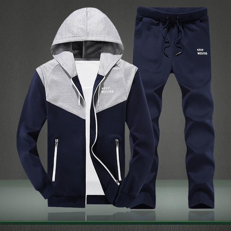 

Tracksuit Men Set 2019 Spring Autumn Men's Sportswear 2PC Sets Zipper Hooded Sweatshirt Jacket+Pants Male Moleton Masculino Sets