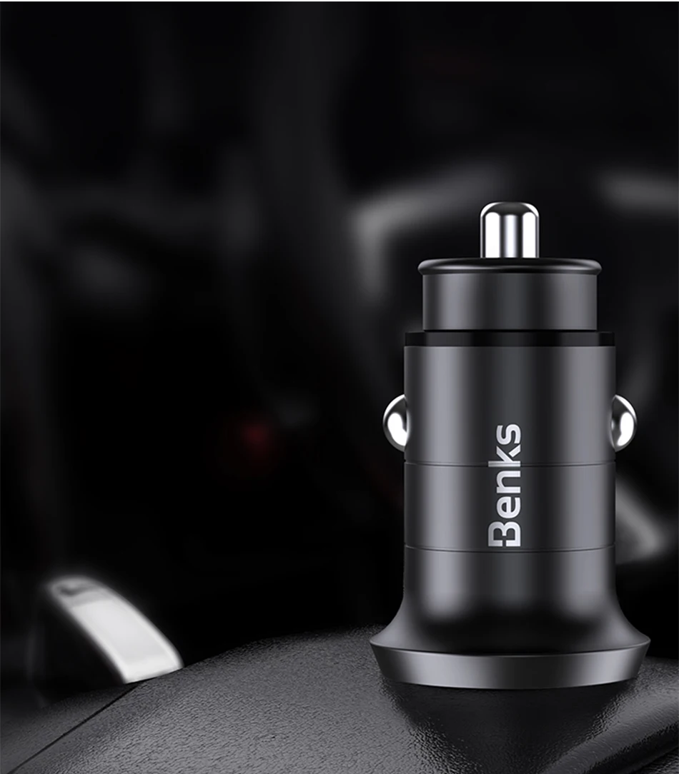 Benks Car Charger Dual Port PD QC 4.0 30W Type C Fast Charging Charger Quick Charge 3.0 For iphone 11 Pro Sumsung Huawei Xiaomi