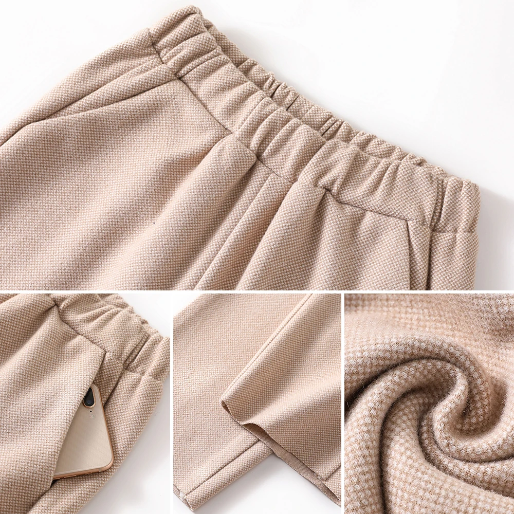 Новые осенние женские эластичные шерстяные брюки женские Женские повседневные клетчатые брюки шаровары женские зимние шерстяные брюки длиной до щиколотки