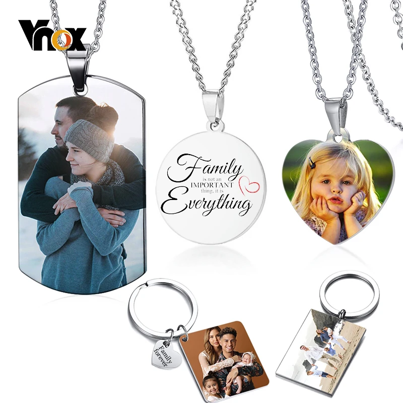 

Vnox Stainless Steel Dog Tag Custom Photo Family Love BFF Graduation Gift Women Men Necklaces Personalize School Club Badge
