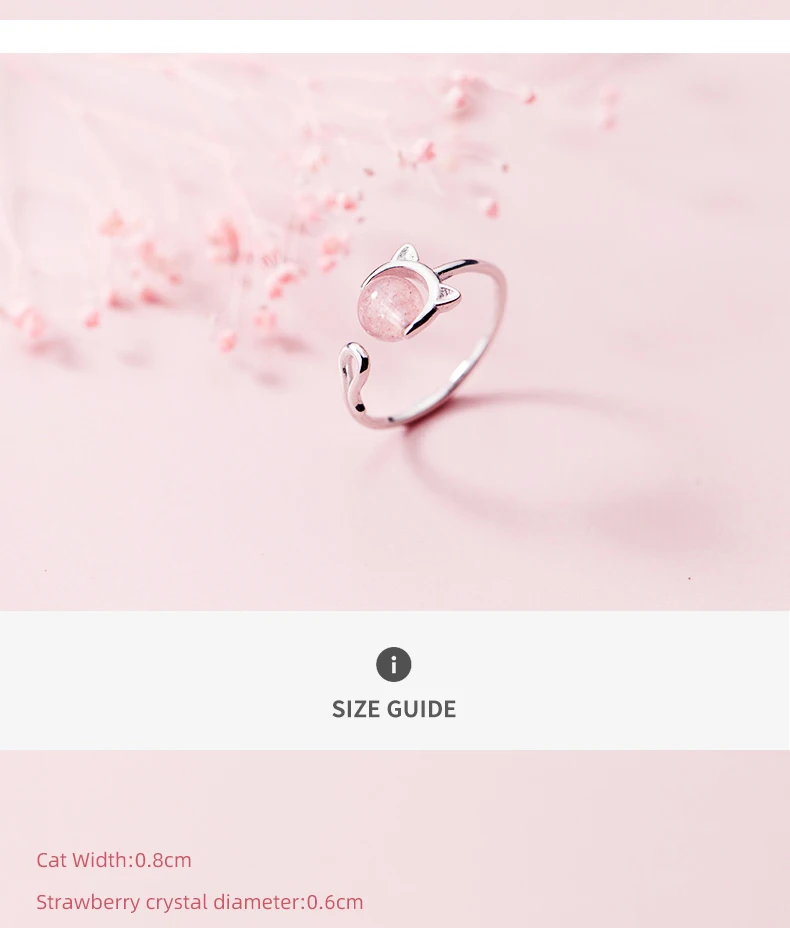 Modian Pink Crystal Cute Cat Face Open Adjustable Ring for Women Fashion Sterling Silver 925 Animal Ring Fine Jewelry Bijoux