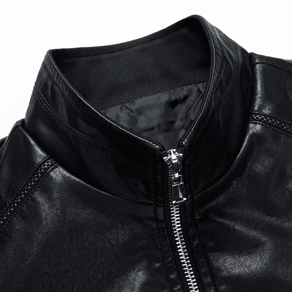 Мужская кожаная куртка кожаная курка мужская jaqueta de couro masculino осенне-зимняя однотонная кожаная куртка с длинными рукавами#3