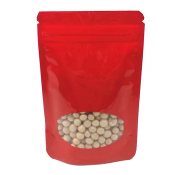 

200Pcs/lot Stand Up Red Aluminum Foil Zip Lock Package Bag Retails Food Storage Mylar Doypack Zipper Packing Bag with Window