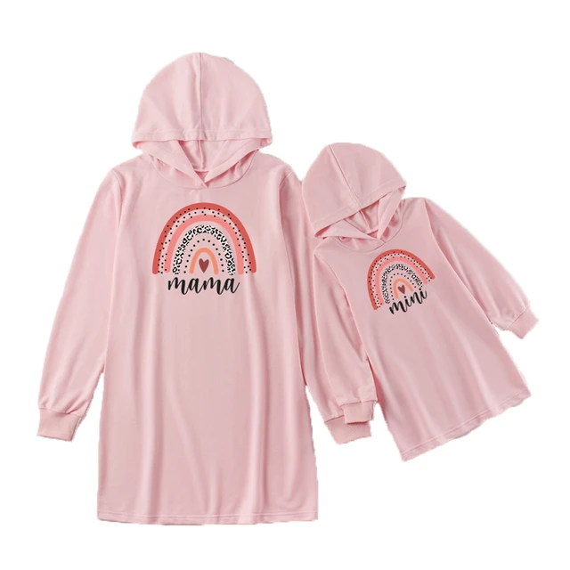 2021 Love Sweaters Autumn Mother Daughter Matching Dresses Family Set Mom Baby Mommy and Me Clothes Women Girls Hoodies Dress QS-G(pink)