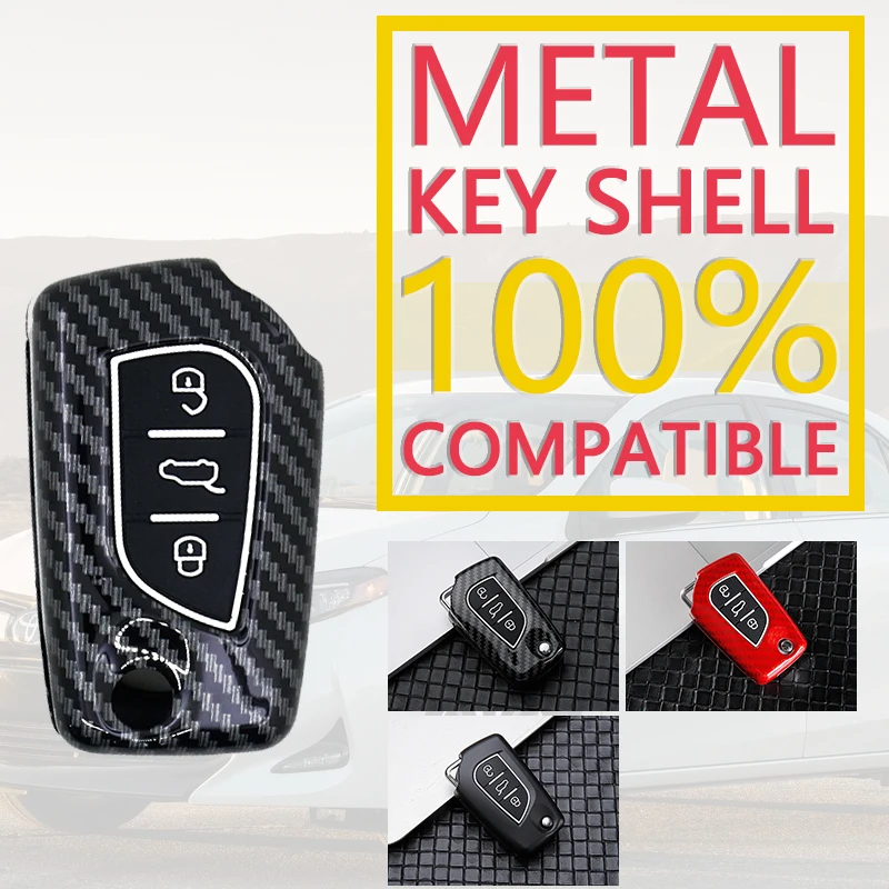 Металлический чехол из углеродного волокна для автомобильных ключей, складной чехол, 3 кнопки для Toyota Corolla E170 Camry 50 Mark X, брелок, кольцо, аксессуары
