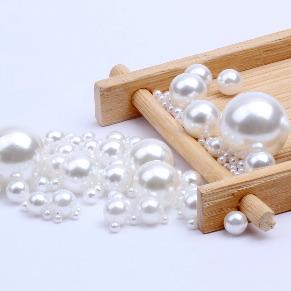 

1.5MM-18MM Small Bag High Bright ABS No Hole Round Beige/White Faux Pearls Loose charms Bead For DIY Vases Filler Jewelry Making