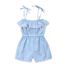 Детский летний комбинезон для маленьких девочек, повседневный Ромпер Для слинга без рукавов на шнуровке, цельный комбинезон с оборками и кисточками, хлопковая пляжная одежда для девочек, От 1 до 7 лет