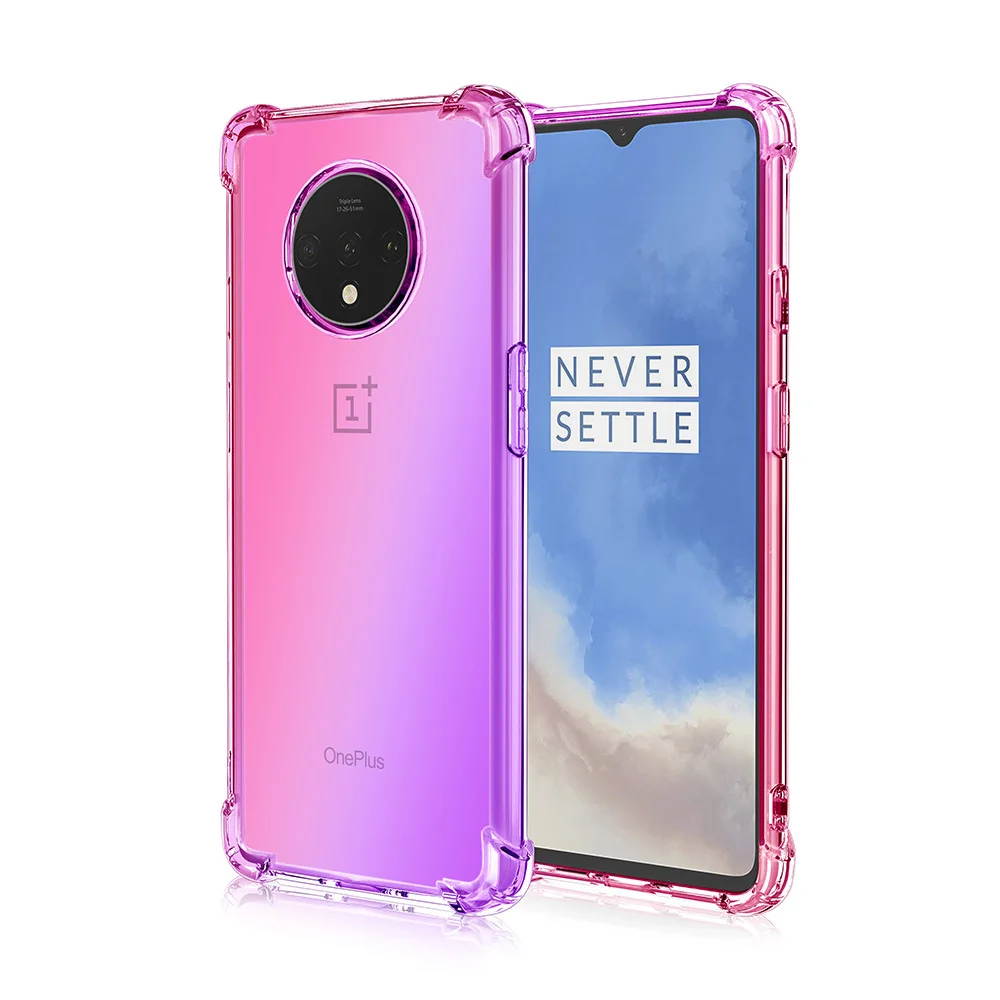 Градиент Цвет чехол для телефона для Oneplus 7T мягкий TPU Crystal Clear противоударный чехол Защитный чехол для Oneplus 7T pro Капа