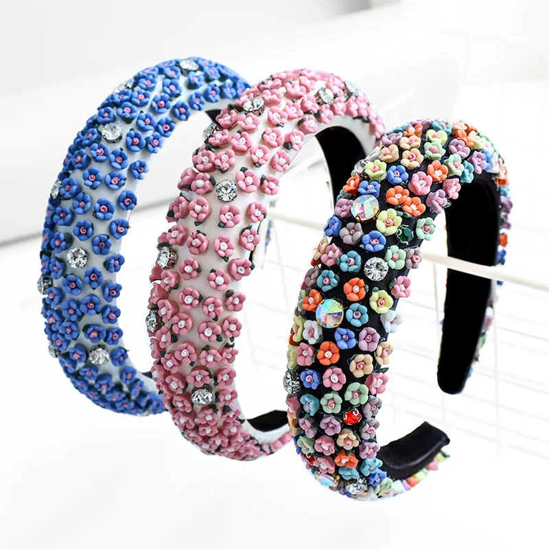 

Womens sponge Headband Plastic flowers Hairband Diamond Headwrap Hair Band Hoop Headwear Hair Bands Accessories