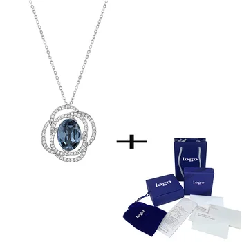 

SWA 2019 Exquisite New Sweet Blue Crystal Flower Shape Necklace Elegant Temperament Ladies Jewelry To Send Lovers Romantic Gifts