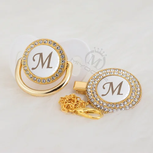 MIYOCAR серебряное имя bling Начальная буква M элегантная шикарная пустышка и пустышка зажим BPA бесплатно пустышка bling babyshower подарок LM-W - Цвет: LM-2-W    6-18M
