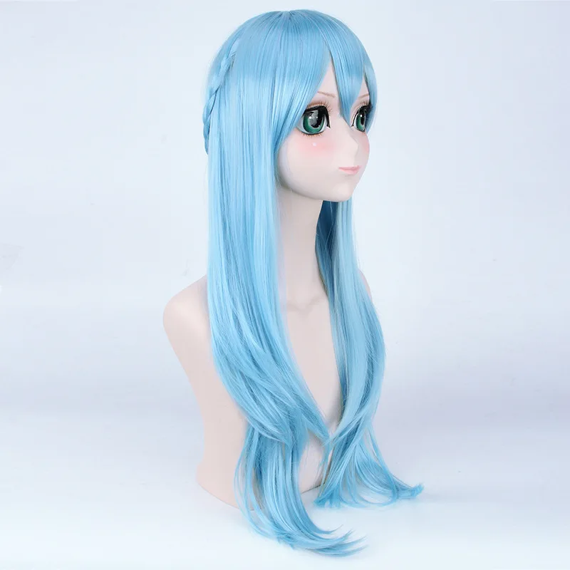 Yuuki Asuna Cosplay Wig Sword Art Online Asuna Elf Ears and Aqua Straight Hair Titania Costume Accessories Free Wig Cap0 (6)