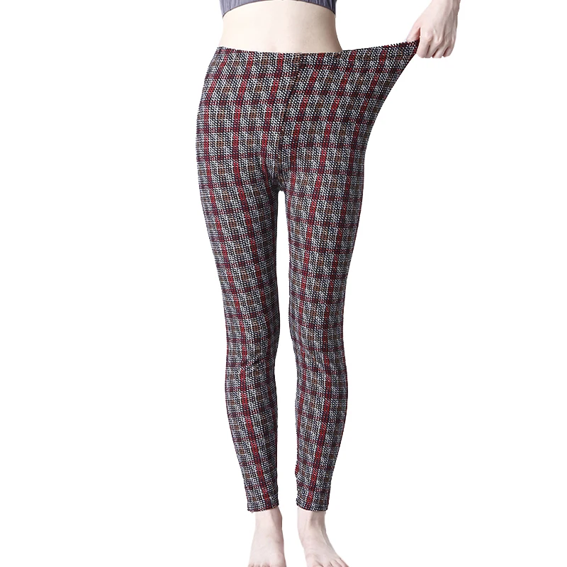 

CUHAKCI New Arrival Women Sexy Leggings Slim Designed Grid Printed Push Up Pants Vintage Red Plaid Leggins Drop Shipping Trouser