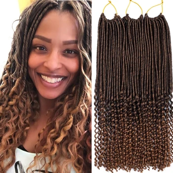 

Natifah Goddess Faux Locs Curly 18inch Synthetic Crochet Dreadlocs Hair Extensions 20Roots/Pack Curly End Black Red Brown
