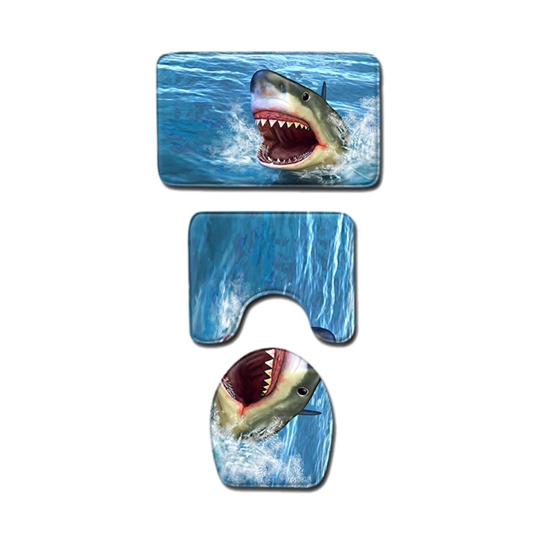 180X180Cm Waterproof Bathroom Shower Curtain Toilet Cover Mat Non-Slip Rug Set 6 Hooks