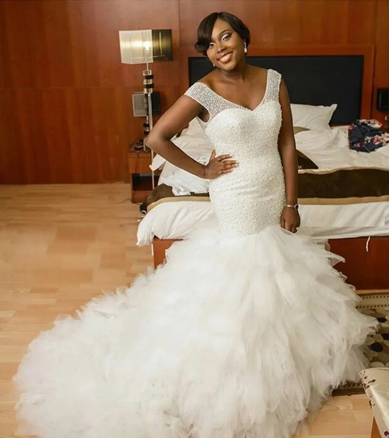 Vestidos De Novia сексуальное свадебное платье русалки с v-образным вырезом и кристаллами, винтажное платье размера плюс, платье для матери невесты в африканском стиле - Цвет: Ivory