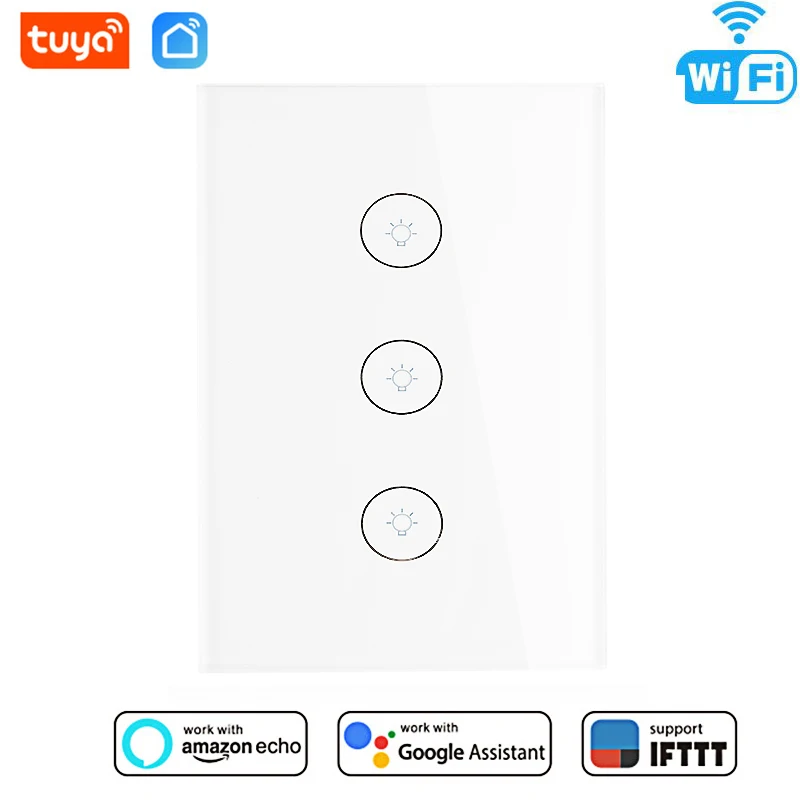 

Tuya Smart Life Wall Touch Switch Waterproof 3 Gang US WIFI APP Voice Remote Control Compatible Amazon Alexa Google Home IFTTT