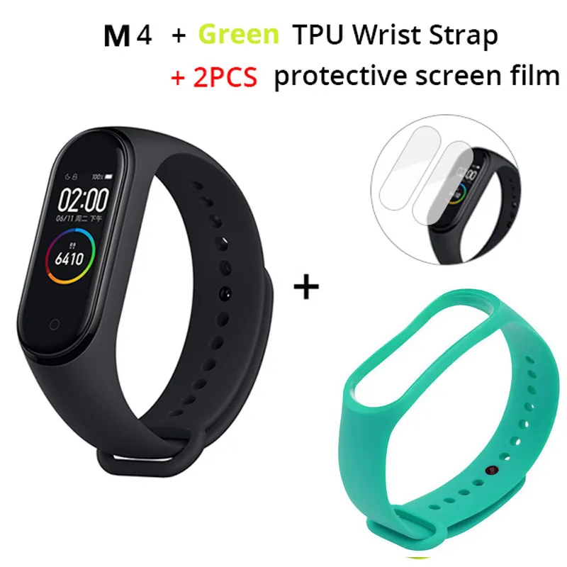 Black Green strap Умные часы с цветным экраном M4, спортивный фитнес-браслет, измеритель артериального давления, трекер активности для мужчин и женщин, часы для всех смартфонов - Цвет: Black Green strap
