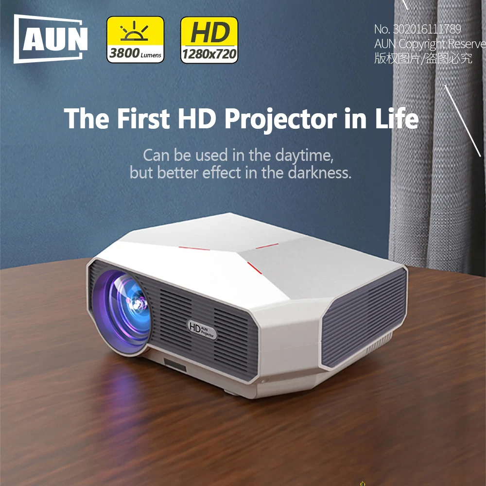 Мини проектор AUN ET10 1280x720P HD видеопроектор. Яркость 3800 люмен. 3d кинотеатр. Поддержка