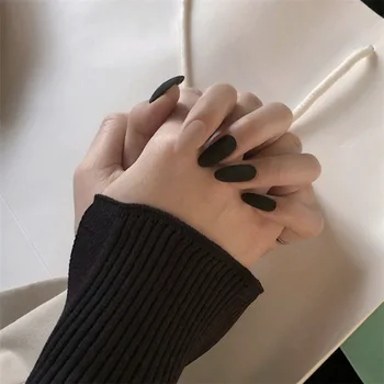 

24pcs/box Black and Khaki Fake Nail Patch Jumping Color Long Frosted Round Head Wearable Full Cover Finished press on nail tips