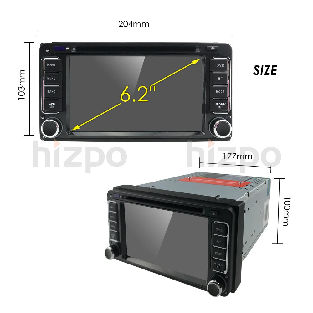 Best Hizpo Android9.0 4Core 2DIN Car DVD GPS for Toyota Terios Old Corolla Camry Prado RAV4 fortuner radio 4G wifi Capacitive 800*480 3