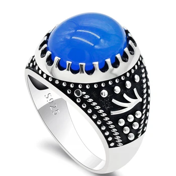 

Men's 925 Sterling Silver Ring Natural Agate Stone Vintage Wedding/Party Ring Paw Drip Gemstone Jewelry Gift Fine Jewelry